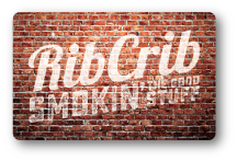 rib crib logo over red brick background